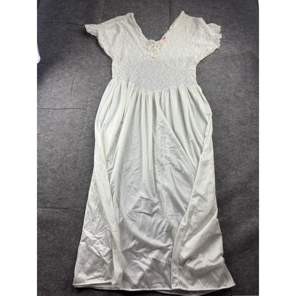 VTG Unforgettable Womens L Maxi Nightgown Sexy Lace Satin Cottagecore Bridal SEE